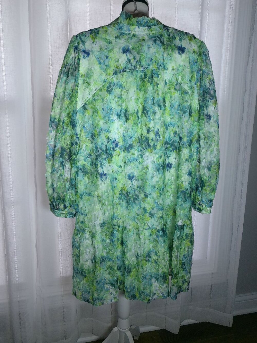TUCKERNUCK Long Slve Ruffle Collar V-Neck White w/Florals Lacy Overlay Dress XXL - Picture 4 of 11